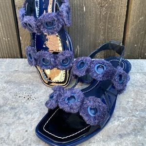 New Women's TORY BURCH Blue Freya Eyelet Flat Sandals Size 8.5M brand new